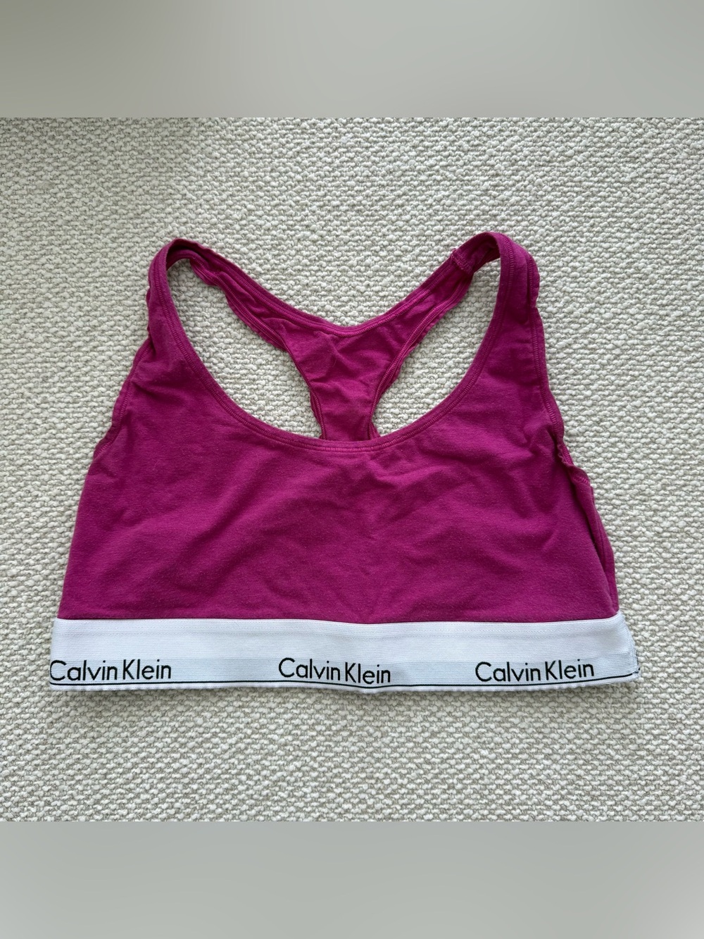 Calvin Klein Racerback Bralette in Deep Fuchsia with White Logo Band